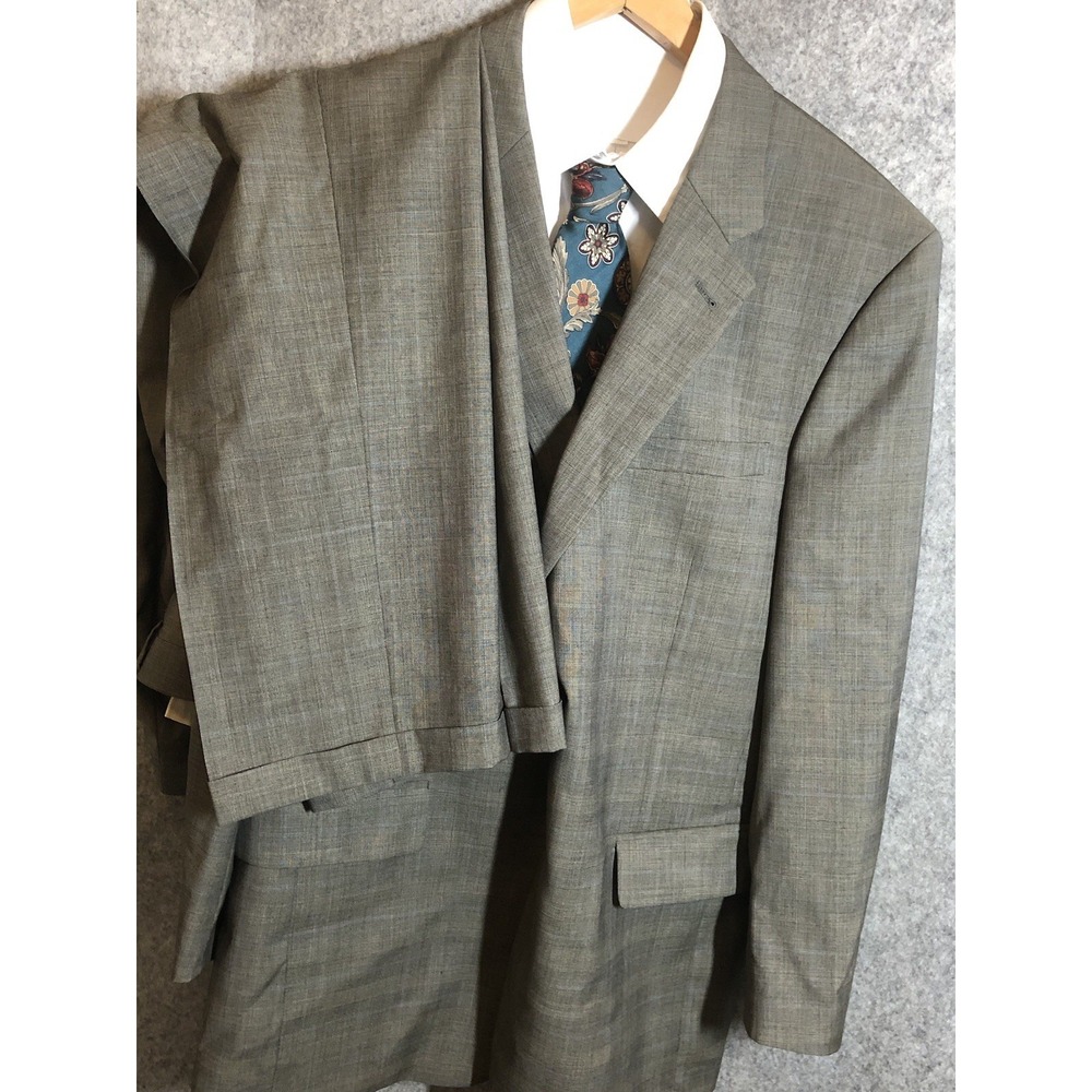 Jos. A. Bank Suit Mens 44L Gray Wool Glen Plaid Sport‎ Coat Jacket Trouser 38x31